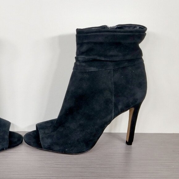 Vince Camuto Keyna Peep Toe Booties, Black Suede, Womens Size 8 M / 38 - Picture 7 of 12